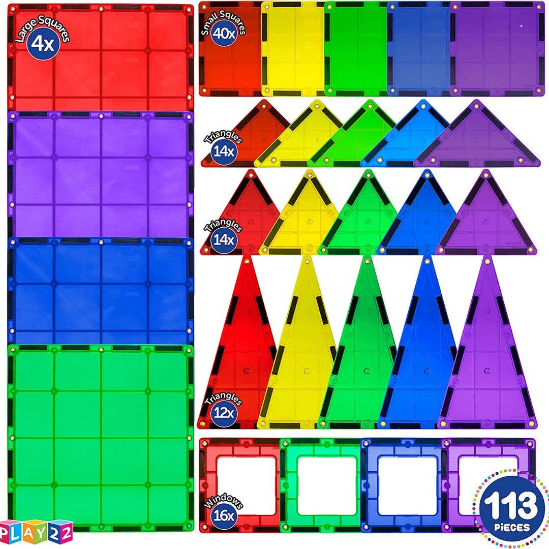 Play22 – Conjunto de construção - Crianças por atacado – Conjunto de Blocos de Construção Magnéticos Play22 com 113 Peças - STEM para Crianças2