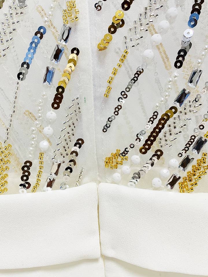 White JP009 Luxe Sequin & Diamond Mesh Jumpsuit for wholesale on Faire8