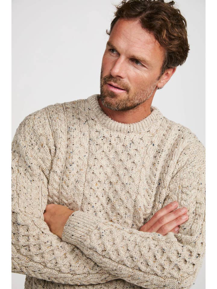 Aran Woollen Mills - Wholesale Knit Sweater - Men's - Inishbofin Mens Traditional Aran Sweater - Flecked Oat2