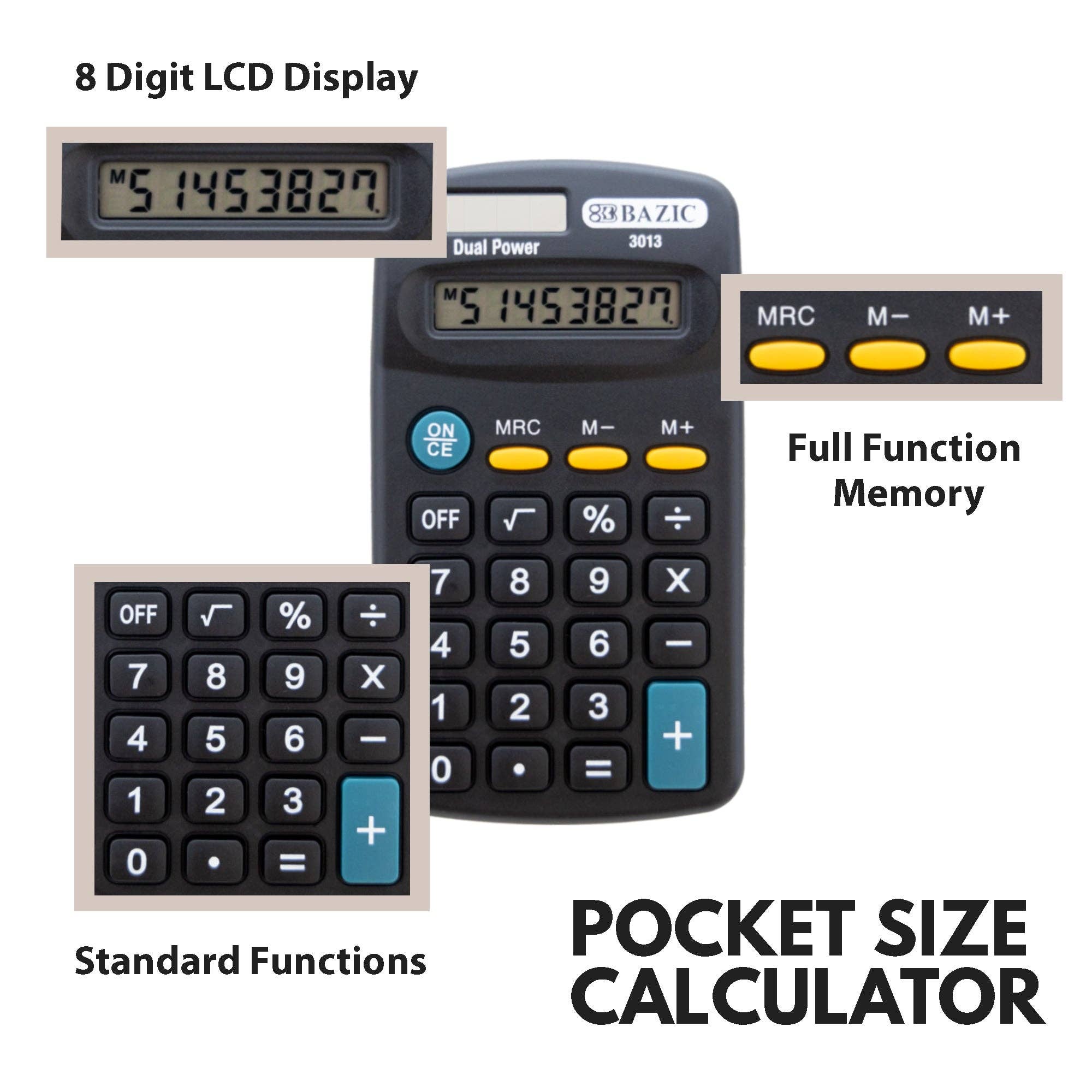 Luna Office Supply -  Everyday Essential - Wholesale Calculator - Pocket Size Black Calculator 8-Digit Dual Power3