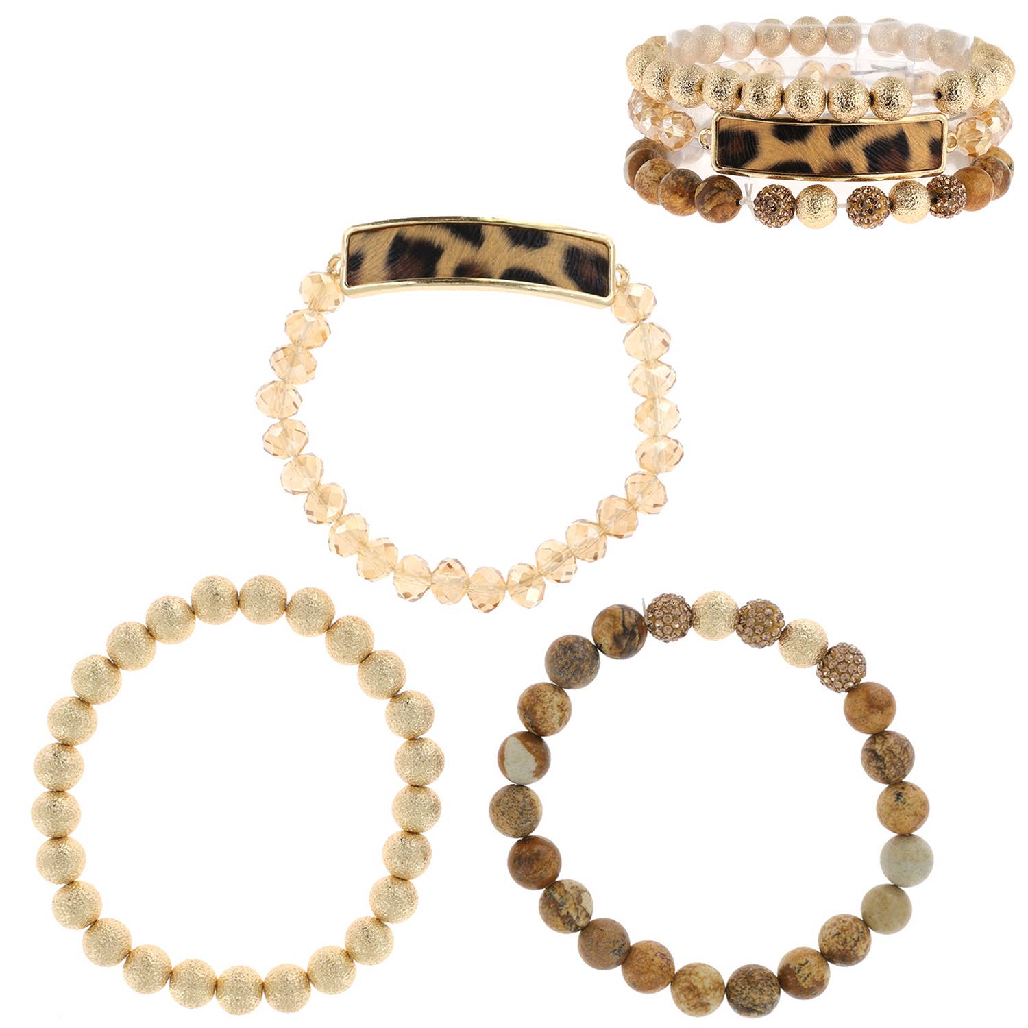 SP Sophia Collection - Wholesale Jewelry Set - 3-Piece Leopard Assorted Bohemian Beaded Bracelet3
