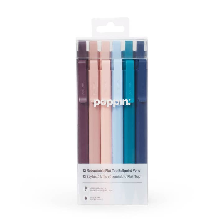 Poppin - Wholesale Pen - Dusk Assorted Flat-Top Retractable Ballpoint Pens, Set of 12