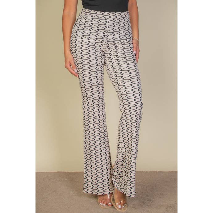 Timeless - Vente Pantalon – femme - Pantalon évasé taille haute à imprimé ondulé4