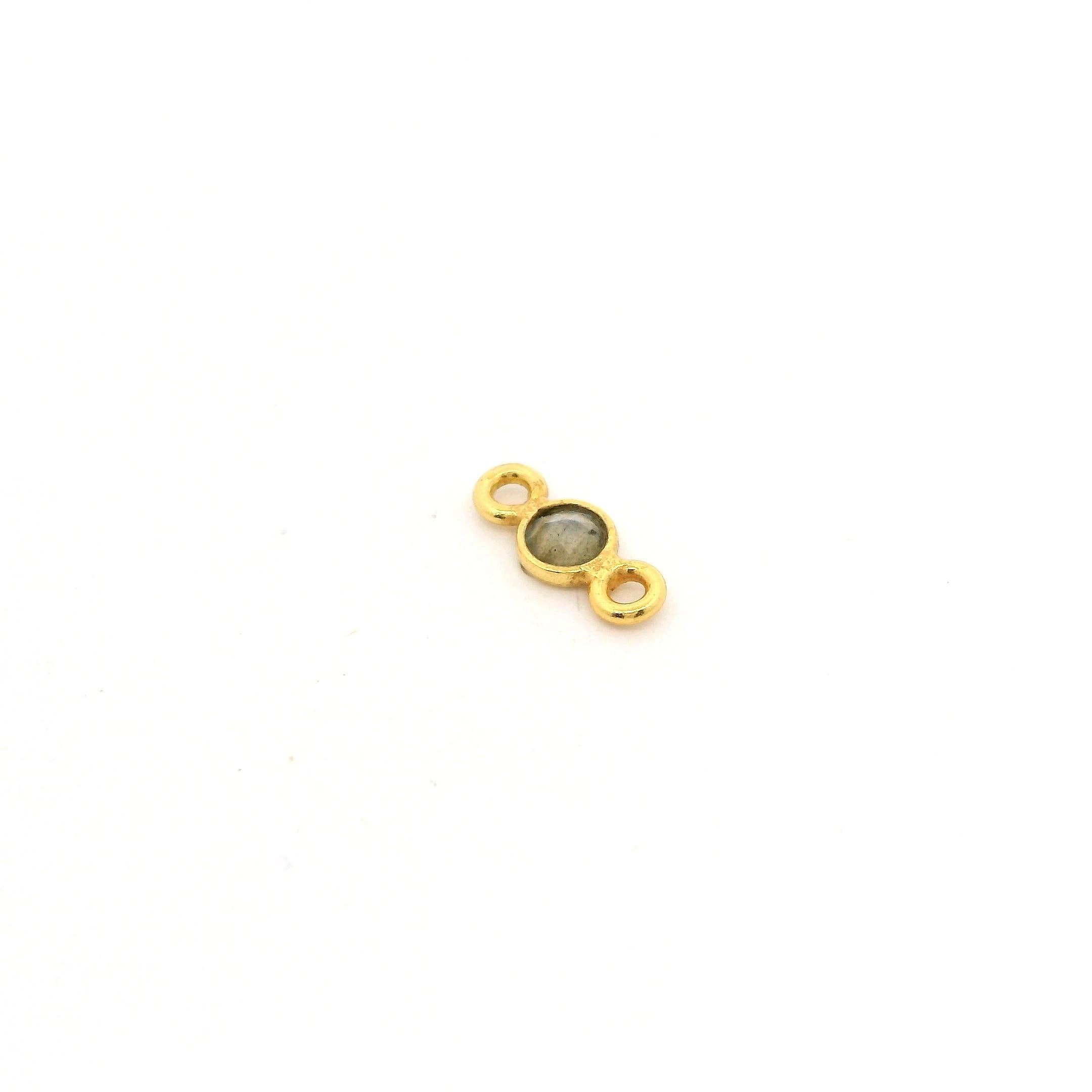Purity Beads – wholesale Individual charm/pendant – Mini Bezel Gemstone Connectors – Blue Labradorite or Rainbow Moonstone | 4mm Finished Size (3mm Stone) | 2 Loops | Sterling Silver or Gold Plated | Pack of 125