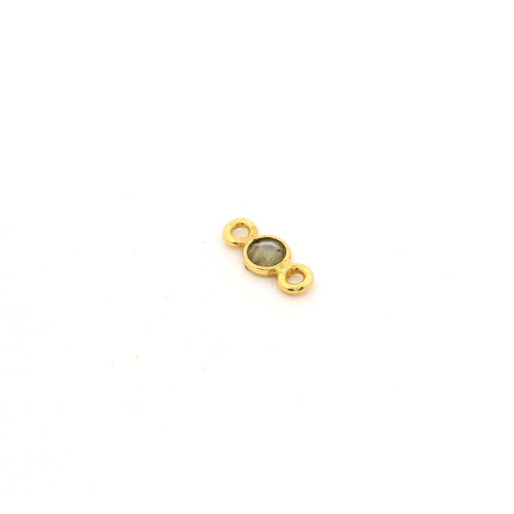 Purity Beads - Wholesale Individual Charm/Pendant - Mini Bezel Gemstone Connectors – Blue Labradorite or Rainbow Moonstone | 4mm Finished Size (3mm Stone) | 2 Loops | Sterling Silver or Gold Plated | Pack of 125