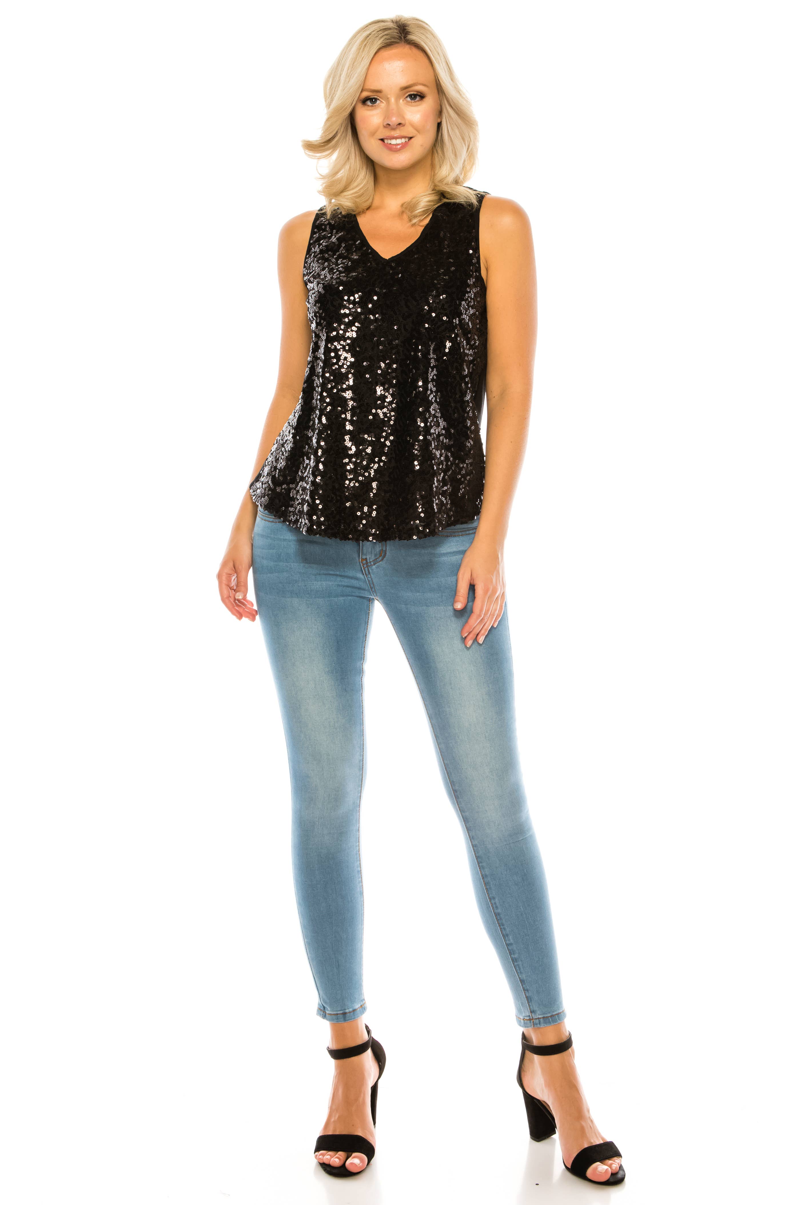 W.A.Y. --Wonderful And Young - Wholesale Tank Top - Women's - Shimmery Sequin V Neck Top Tank5