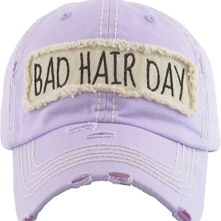 MiMi Wholesale - Wholesale Baseball Cap - Women's - KBV1073 'BAD HAIR DAY' Distressed Cotton Cap