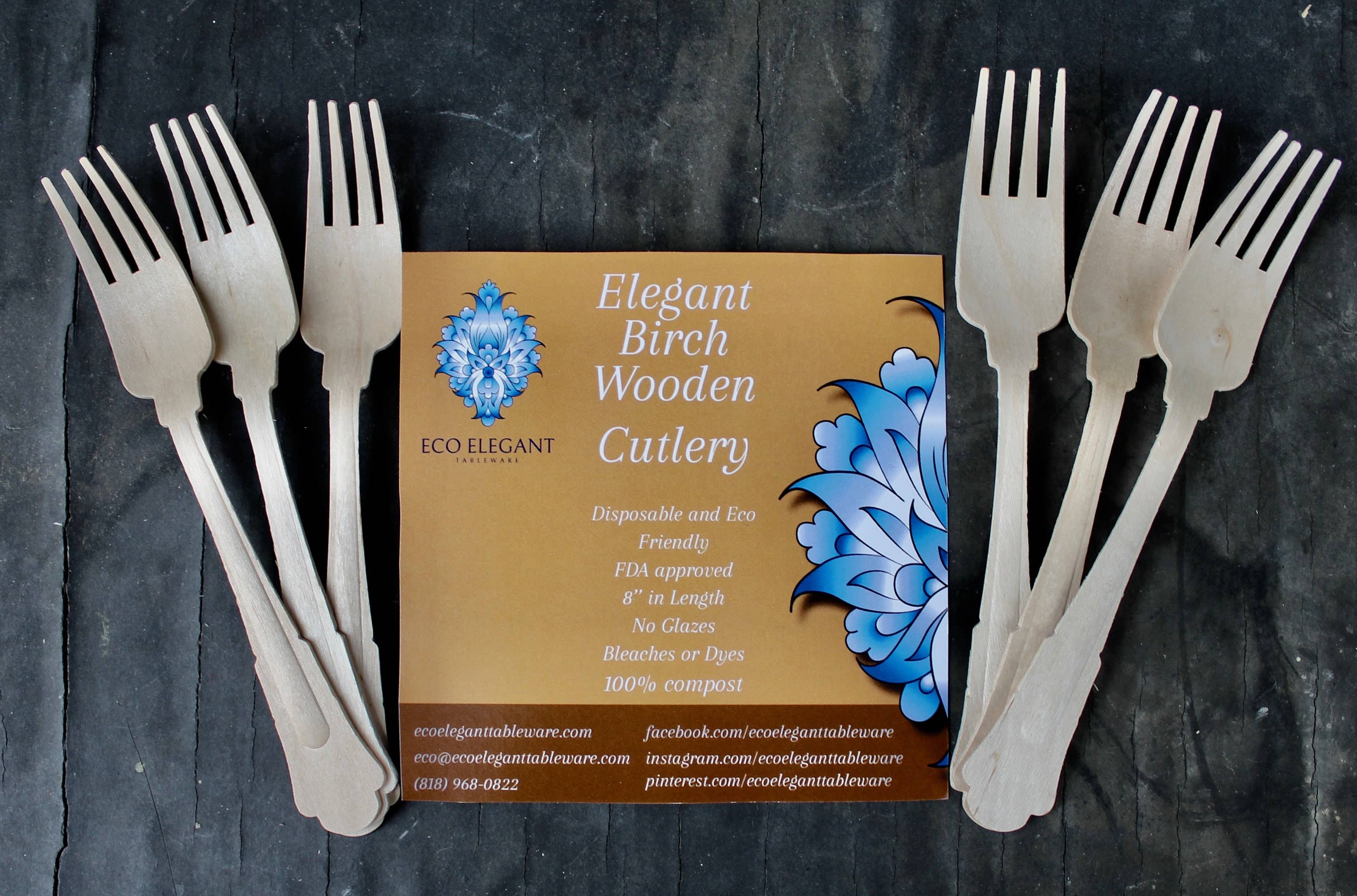 Eco Elegant Table Ware – Engroshandel Skærebestik sæt – Engangs træ bestik sæt fra birketræ - gaffel- skeen -kniv Komposterbar Og Bionedbrydelig Heavy Duty Eco Frindly Og Bionedbrydelig6