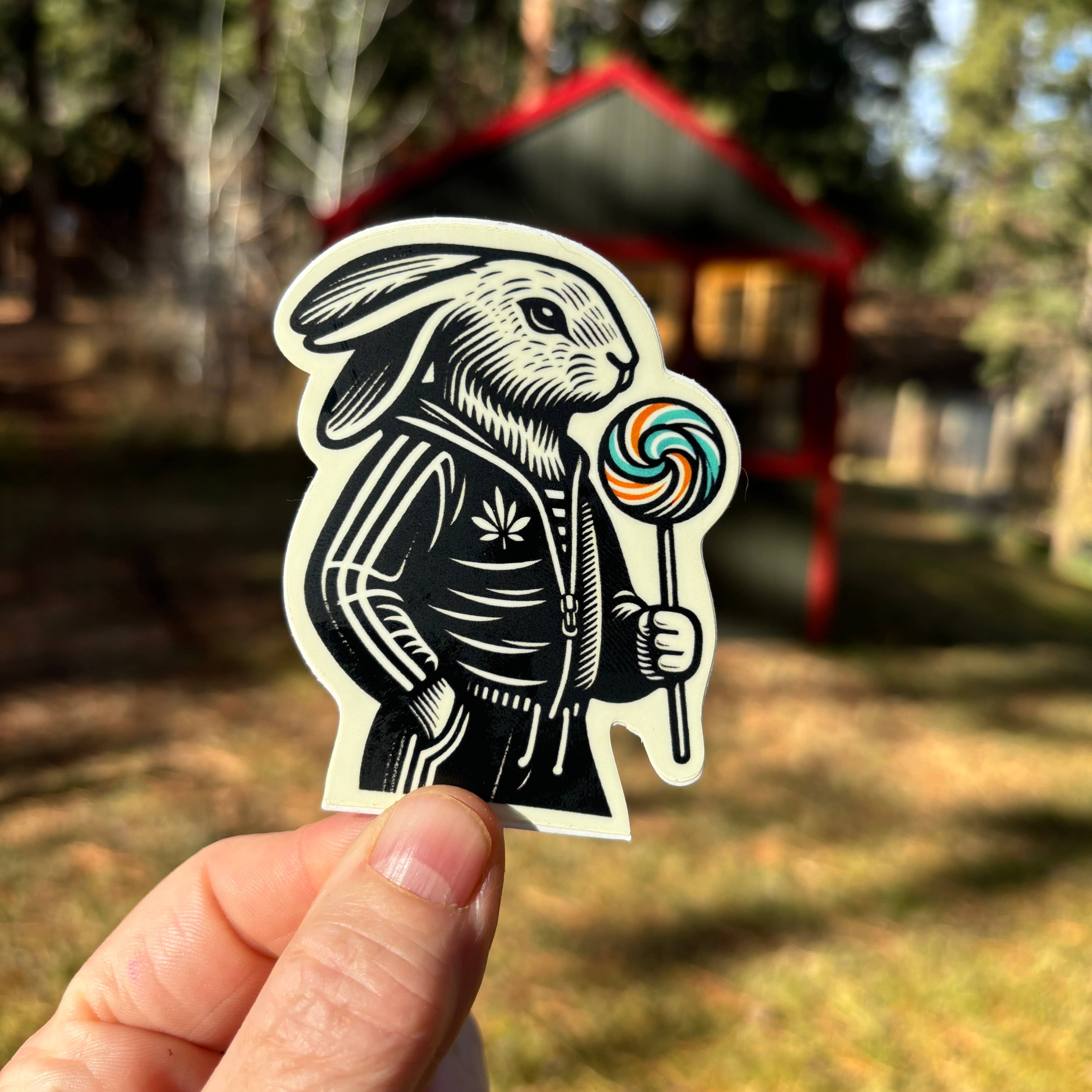 Laughing Mule Press - Wholesale Sticker - Rabbit with Lollipop in Tracksuit Sticker0