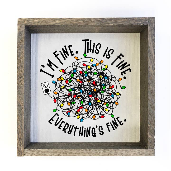 Hangout Home - Vente Pancarte - I'm Fine Light Strings - Panneau de Noël amusant - Cadre en bois0