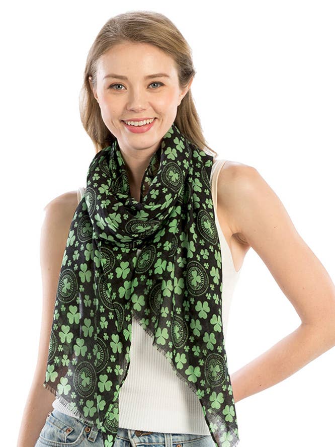 St Patrick Day Clover Leaf Pattern Oblong Scarf for wholesale by Hana