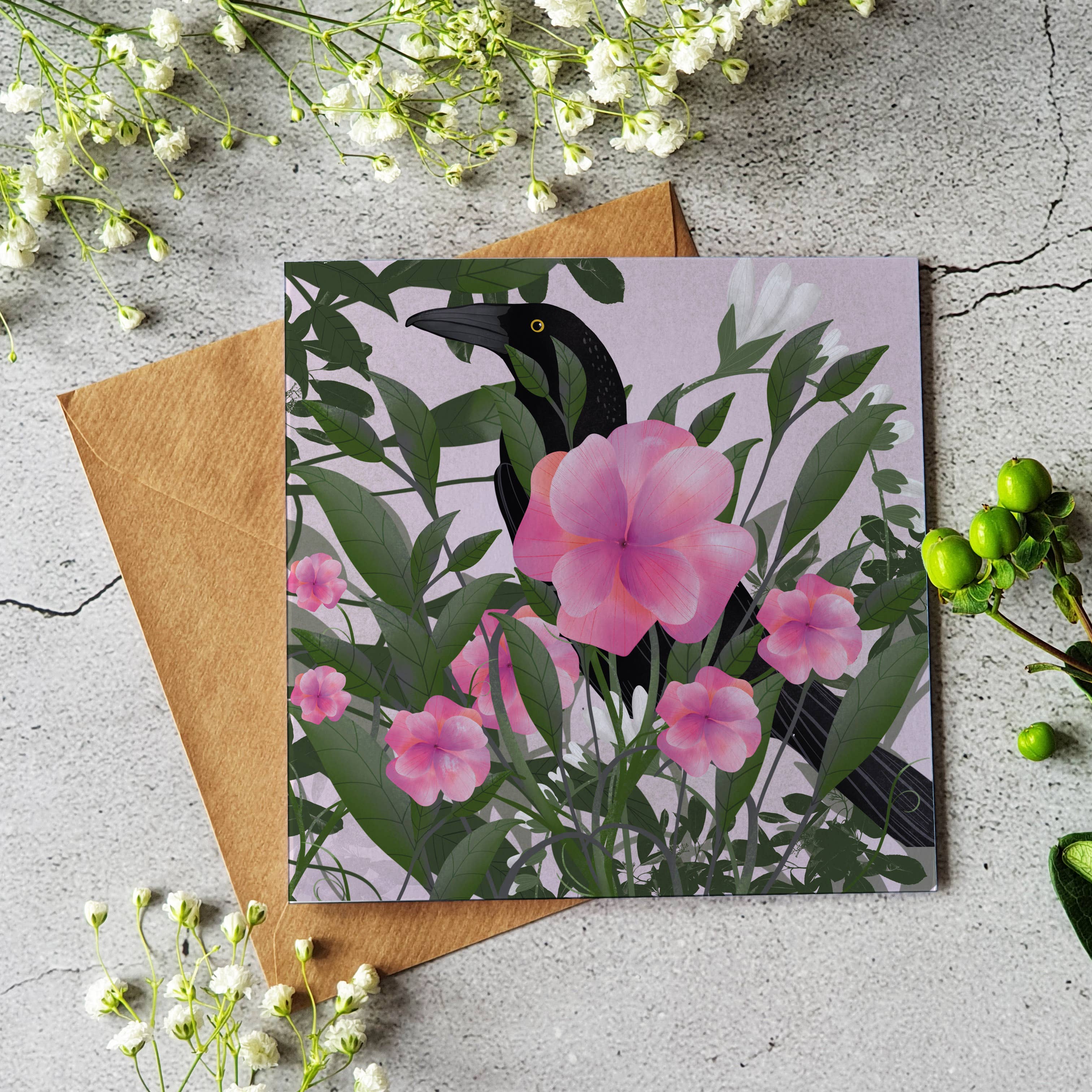 Ilana Ewing Designs - Wholesale Everyday Greeting Card - Black Bird Square Greeting Card - Blank Inside1