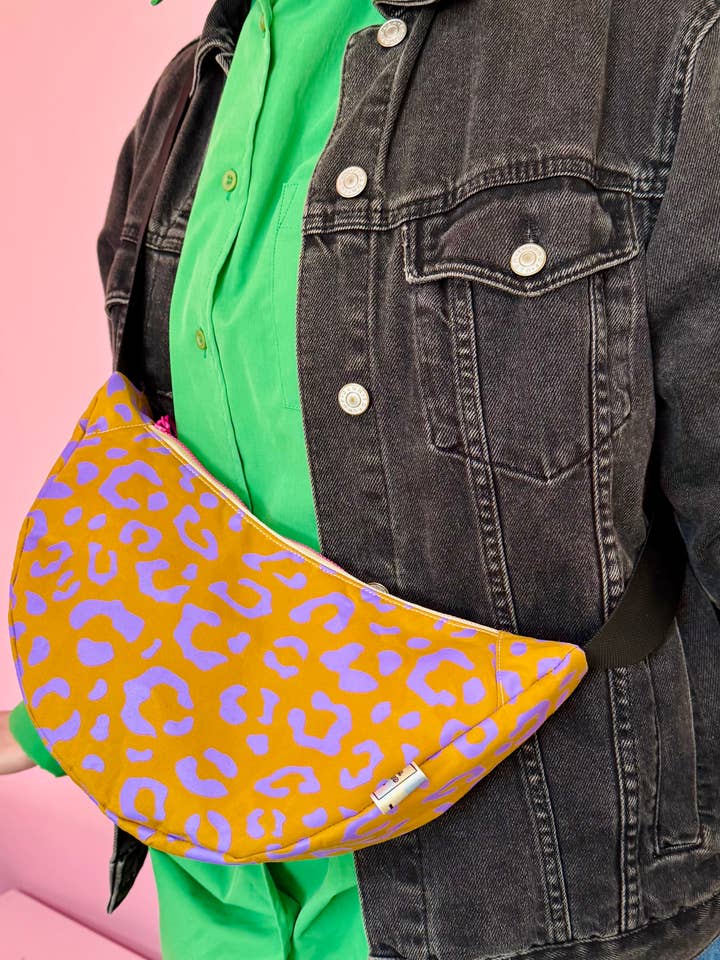 Handprinted waxed canvas Sling bag for wholesale by Yolla.studio