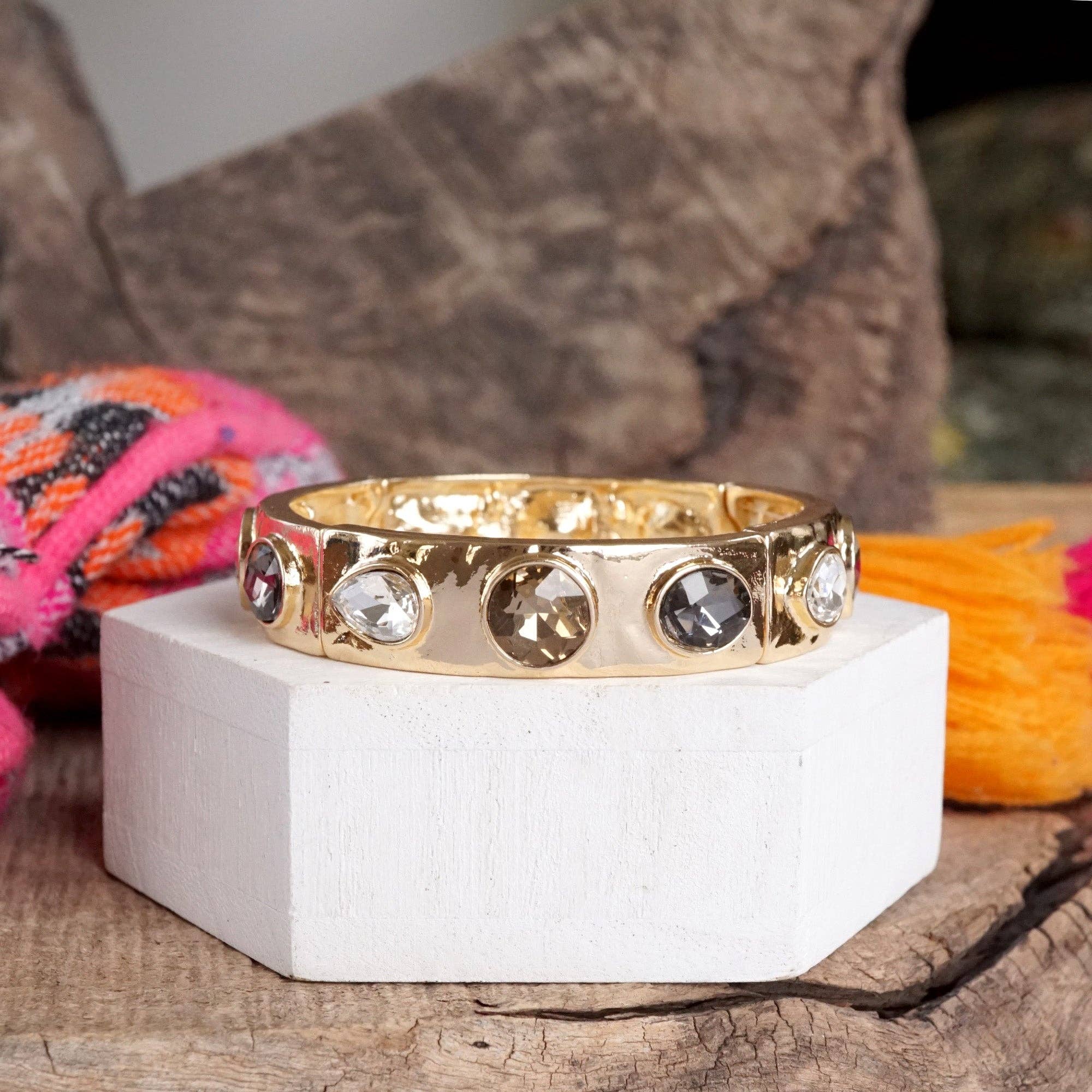 PennyLine inc - Wholesale Bangle Bracelet - Sparkly Crystal Stretch Bangles – Gold Tone with Color Options11