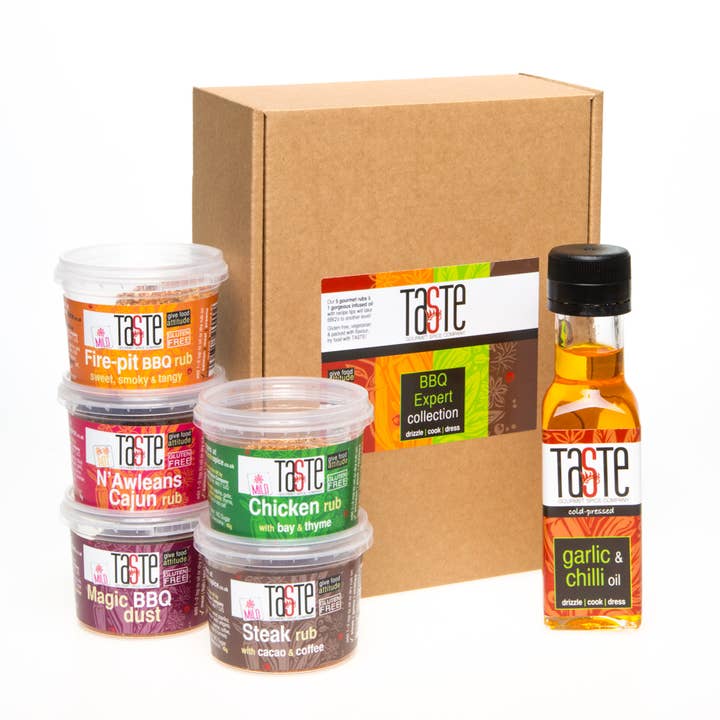 Kit especialista em churrasco | Conjunto de presentes | Esfregões, temperos, óleo infundido por atacado de Taste Gourmet Spice Co