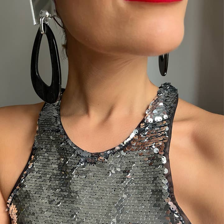 Christina Christi - Wholesale Dangle Earrings - Dark Handmade Dangle Earrings Clip On, Plexiglass Mirror7