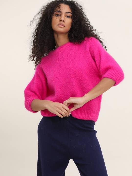 NAÏS PARIS - Wholesale Knit Sweater - Women's - MOHAIR AND WOOL SHORT SLEEVE CREW NECK SWEATER