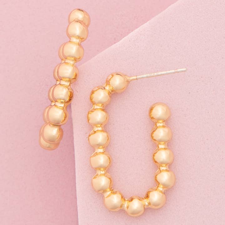 SP Sophia Collection - Wholesale Hoop Earrings - Ball Beaded Open Hoop Post Earrings2