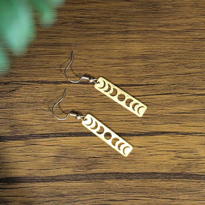 Gypsy Soul - Wholesale Dangle Earrings - Celestial Moon Phase Bar Earrings - 4 Pairs