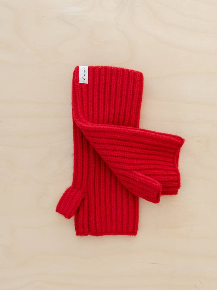 Cashmere & Merino Wrist Warmers in Red for wholesale by TBCo
