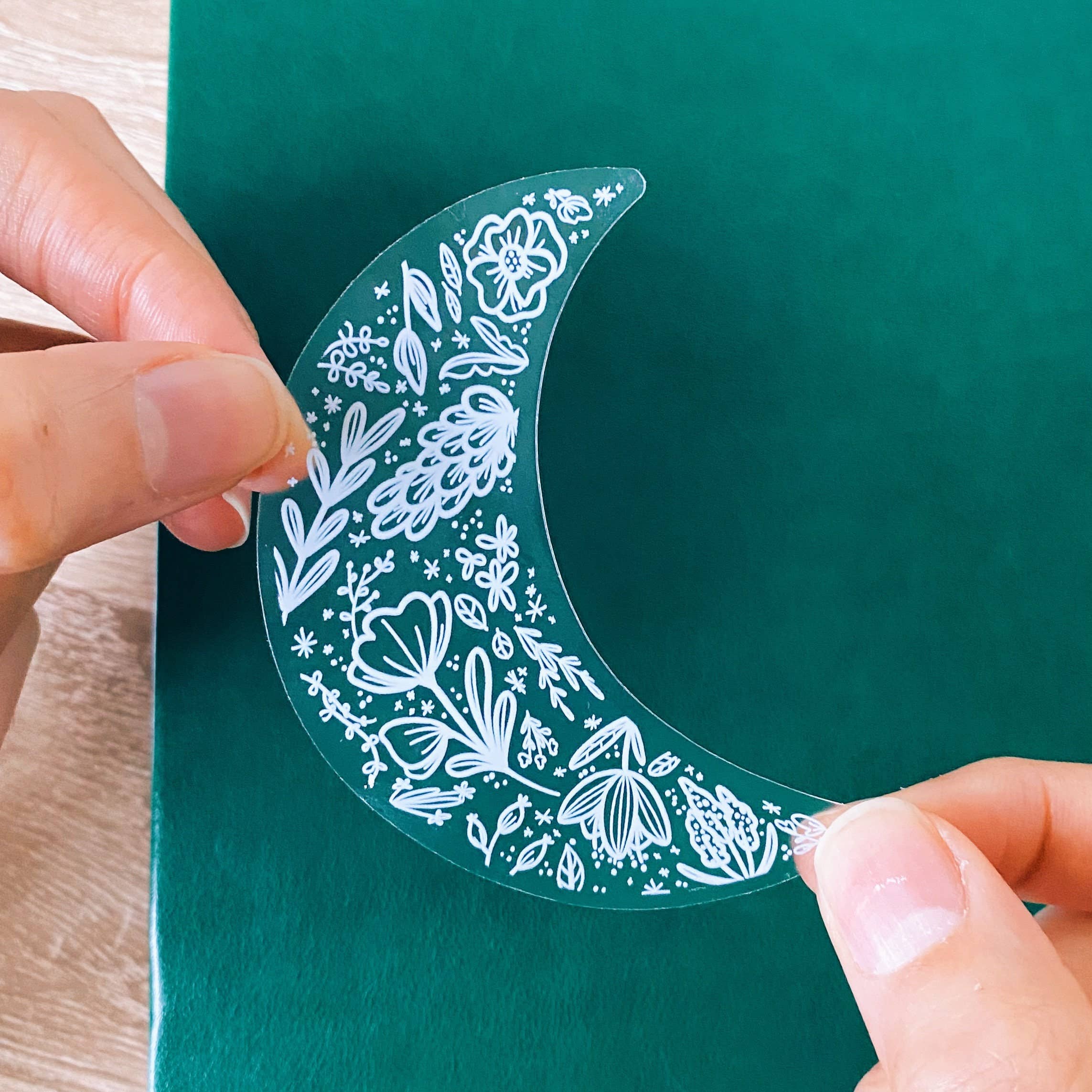 Hay Design Co. - Wholesale Sticker - Clear Floral Moon Sticker | Crescent Moon Sticker1