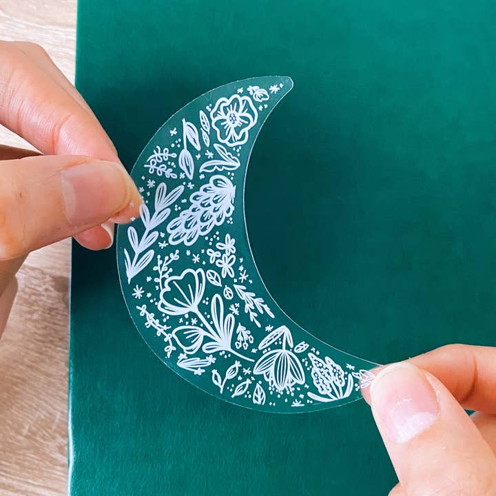 Hay Design Co. - Wholesale Sticker - Clear Floral Moon Sticker | Crescent Moon Sticker1