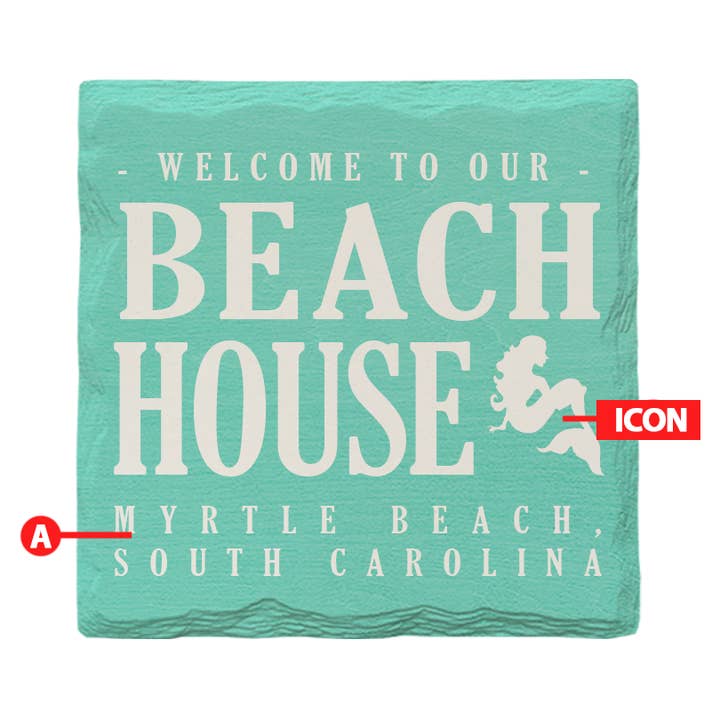 Customizable Teal Beach House | Drink Coaster for wholesale by Mill Wood Art
