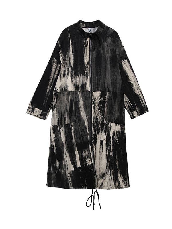 NERO Trench larghi con scollo rotondo a maniche lunghe con coulisse e cerniera divisa in vendita all'ingrosso su Faire9