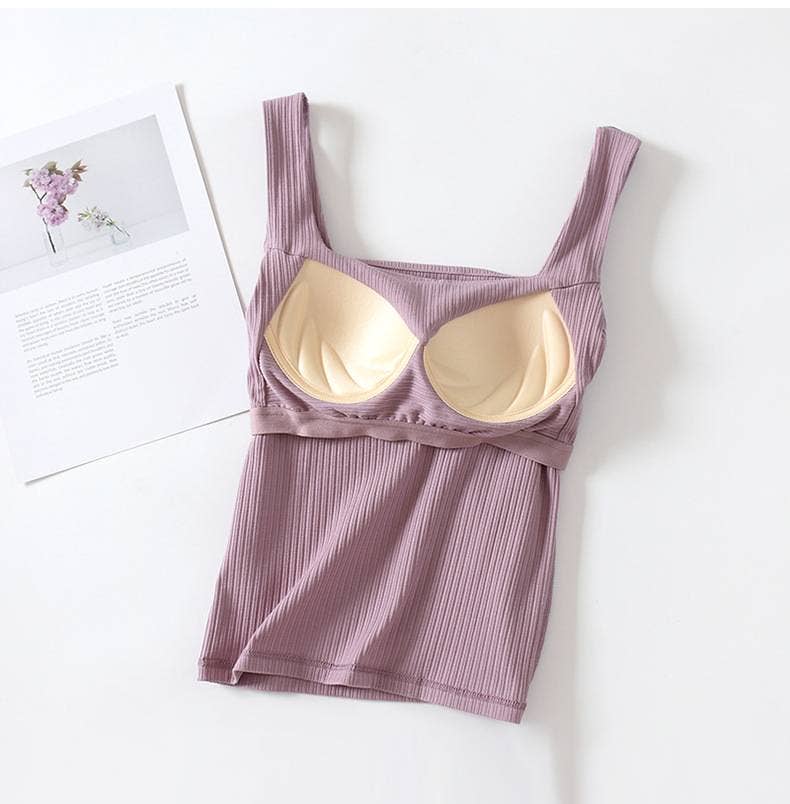 HIDDENBRAND - Wholesale Tank Top - Women's - Basic Essential cotton square neck rib tank top w self bra14