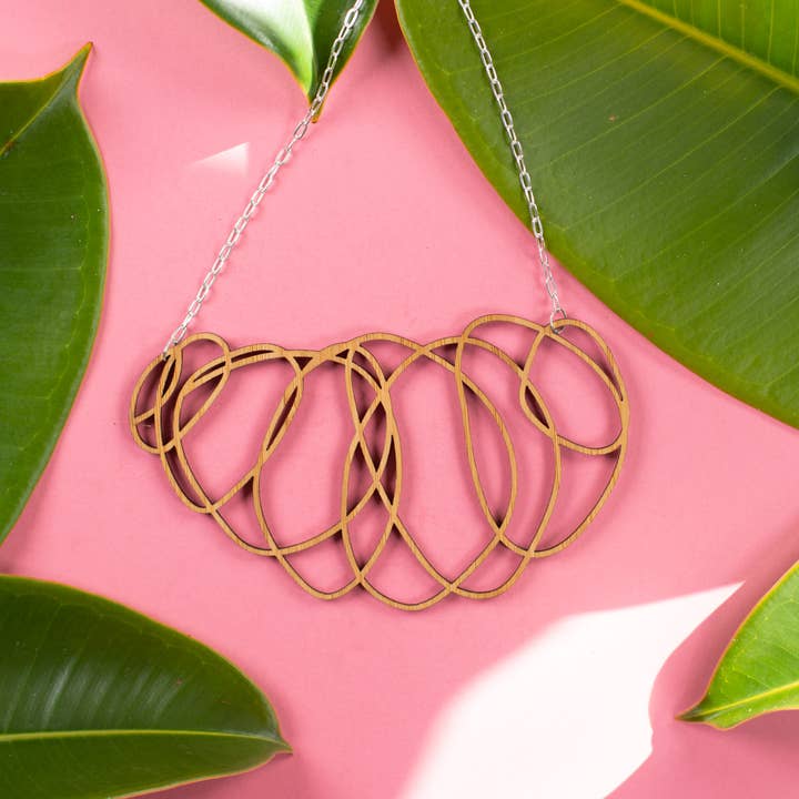 Darling Marcelle - Wholesale Pendant/Charm Necklace - Delicate Wooden Statement Necklace - Scribbler