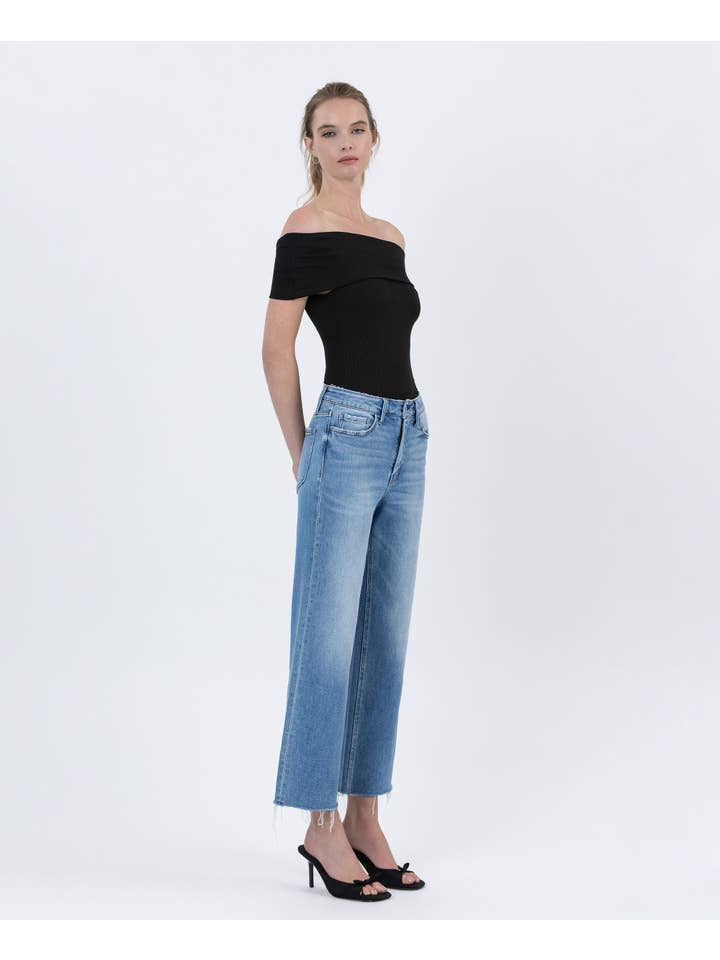 WELL BALANCED HIGH RISE RAW HEM CROP SLIM WIDE JEANS F6086 for wholesale on Faire3