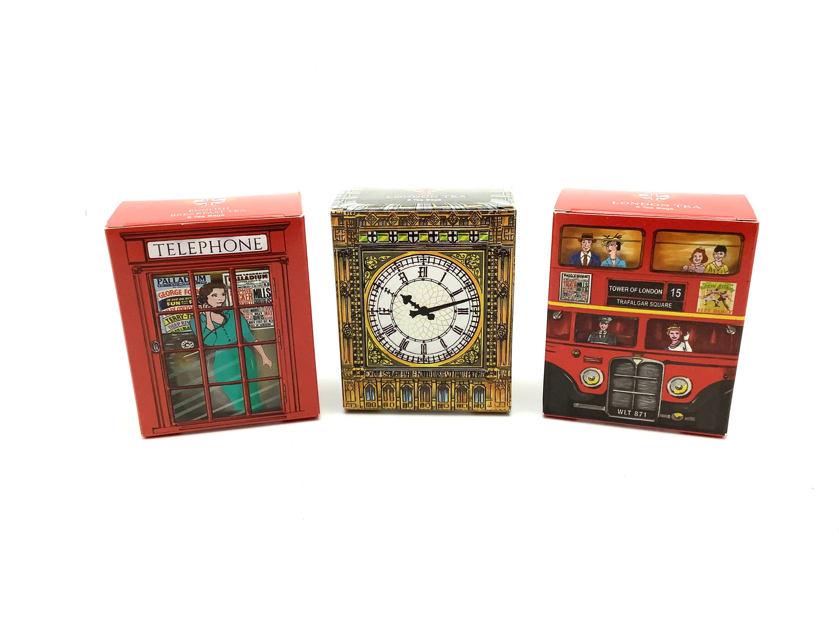 All Little Cute Things - Vente Sachets de thé - Britain Big Ben, Red Bus, cabine téléphonique, boîtes à thé variées0