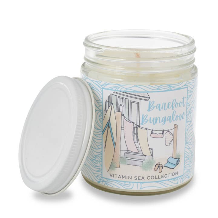 Barefoot Bungalow scented candle, hand-poured on the coast for wholesale by Rockport Candle Company