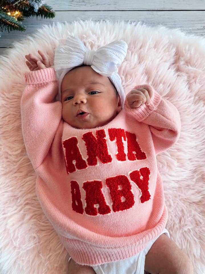 SpearmintLOVE - Wholesale Knit Sweater - Baby - Knit Sweater, Santa Baby Pink4