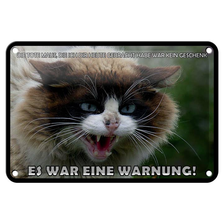 Placa de metal Animais 12x18 Gato O rato morto foi um aviso por atacado de Femer