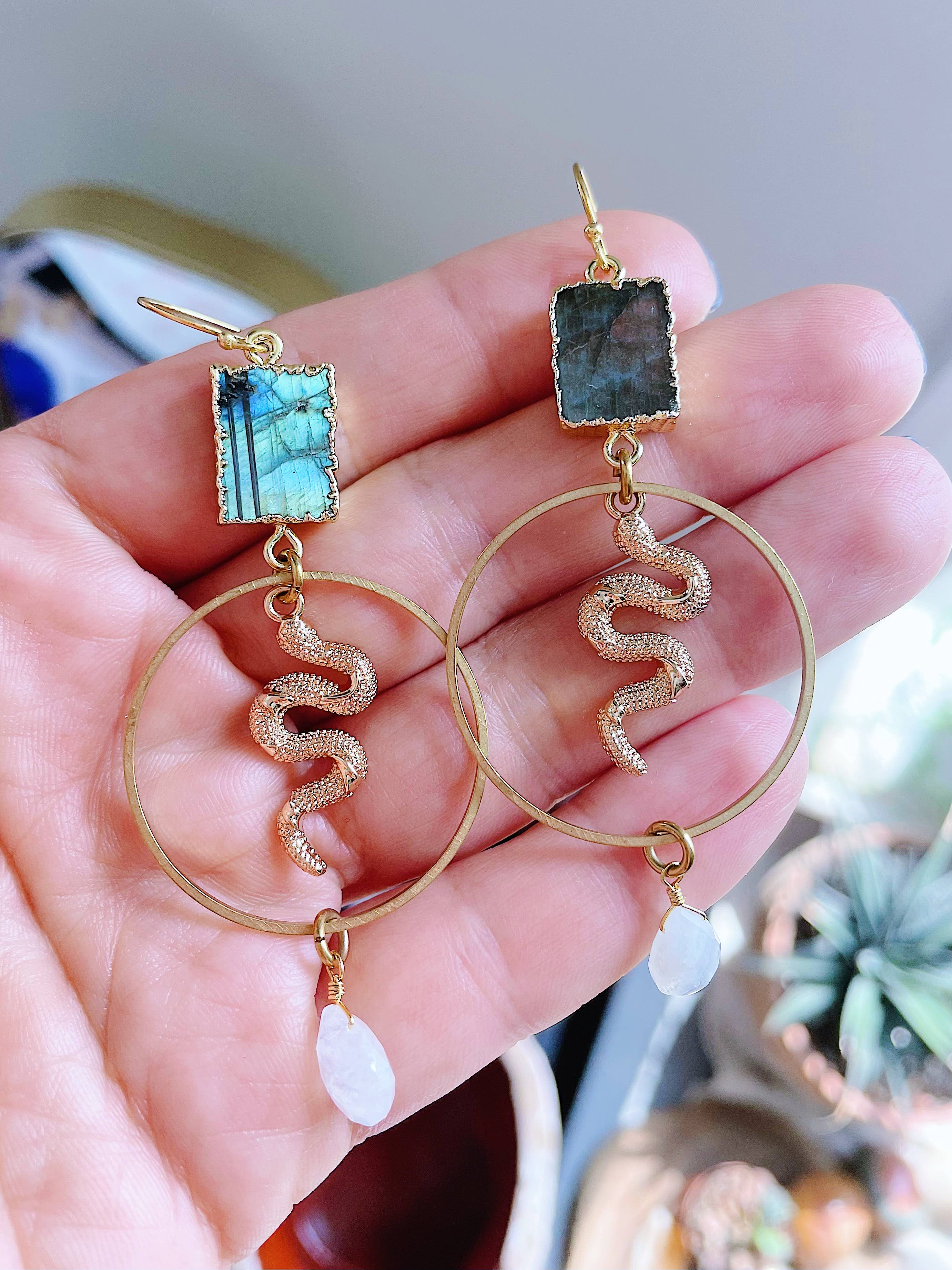 GeoMetricGem - Wholesale Dangle Earrings - Remi Snake Earrings ~ Labradorite, Amazonite, Moonstone0