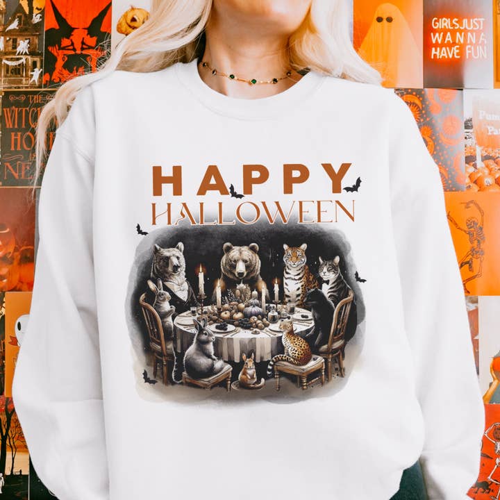 Happy Halloween Animals Unisex Heavy Blend Crewneck Sweatshirt for wholesale by with love, aj.