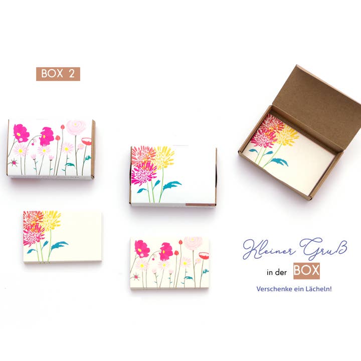 20 minikort i kassen | BOKS 2 - Aster bouquet & blomst eng for engroshandel hos souci-illustration