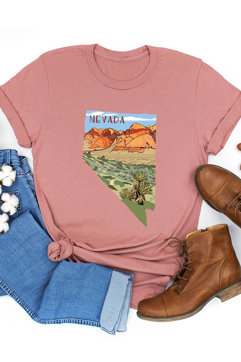 COLORBEAR - Wholesale Screen Printed T-Shirt - Women's - Nevada STATE LANDSCAPE UNISEX SHORT SLEEVE5