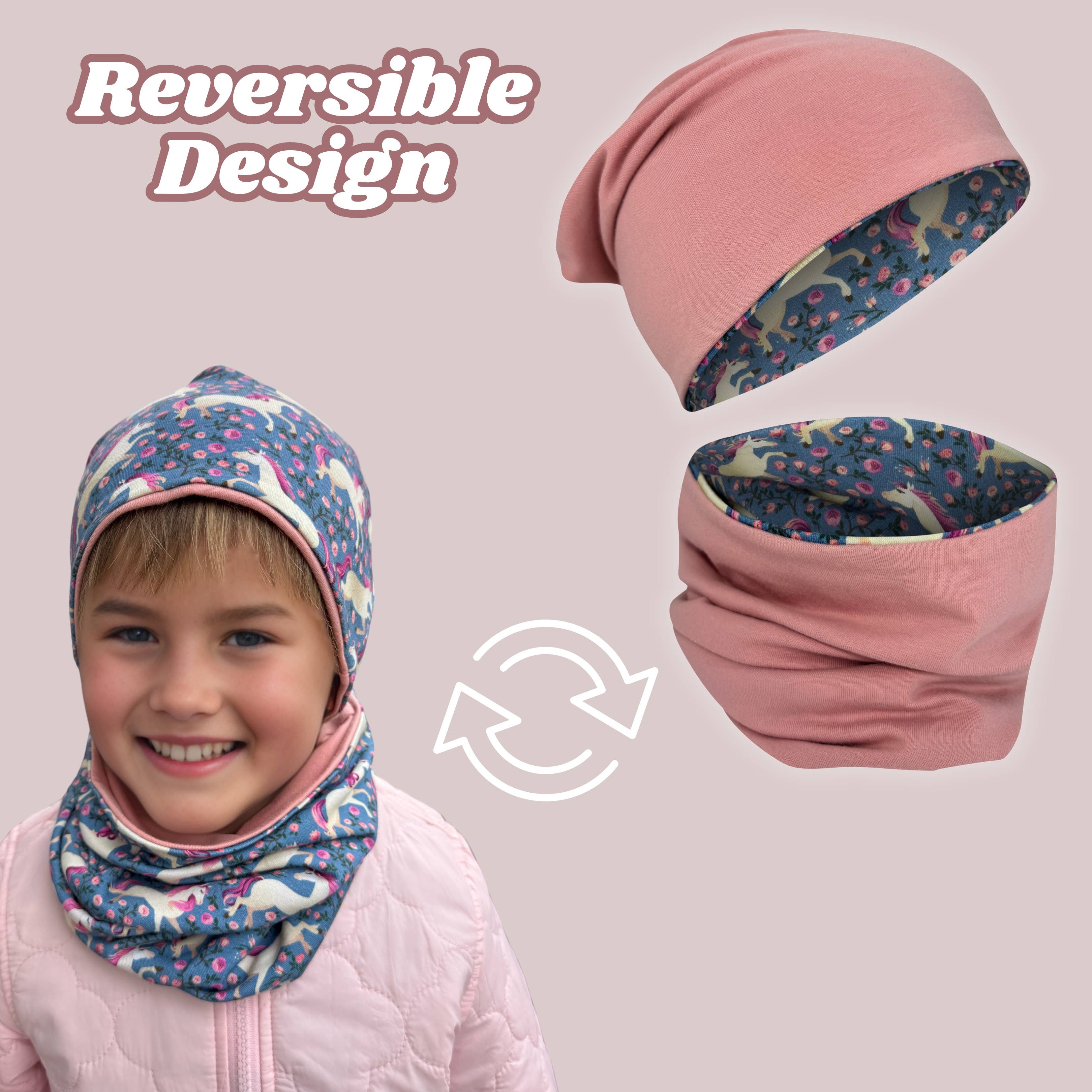 HECKBO - Wholesale Beanie - Kids - Children's Beanie Hat & Scarf Set Horse Reversible 2-8 Years1