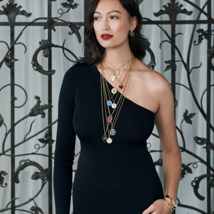 Barberini Bee Enamel Shield Necklace for wholesale by Florin Arte Jewelry