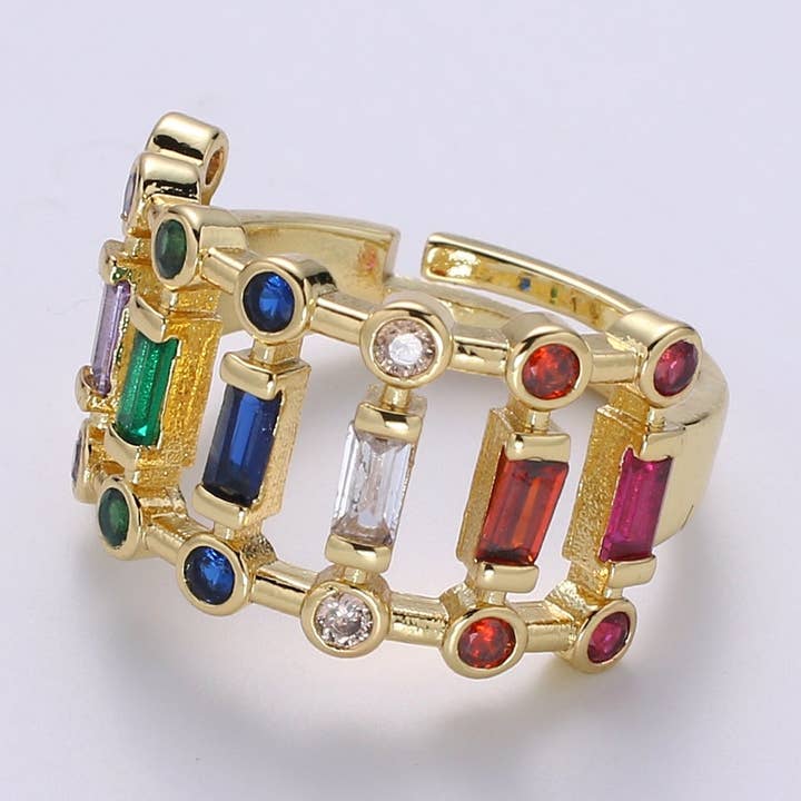 Anillo baguette grueso, anillo baguette de oro arcoíris, anillo baguette colorido, anillo ajustable O-296 multicolor, anillo de mujer de uso diario para venta al por mayor de Aim Eternal