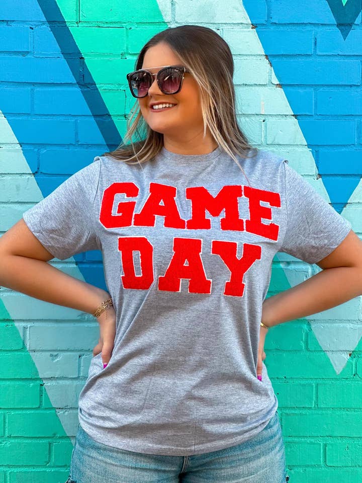 Red GAMEDAY Chenille T-Shirt for wholesale by South & Main Boutique