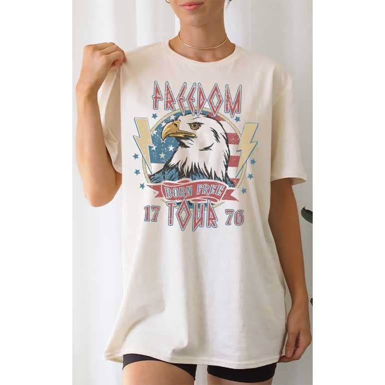 Select Apparel - Vendita all'ingrosso Tunica - Donna - Maglietta grafica oversize vintage Freedom Tour Eagle