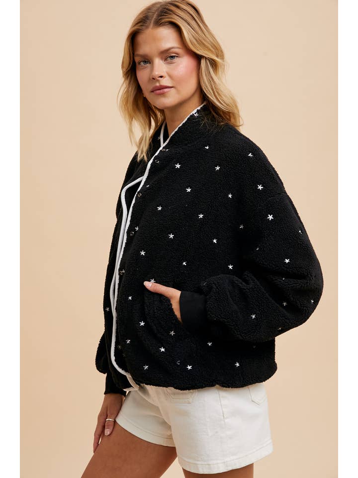 In Loom - Wholesale Jacket - Women's - SPECKLED EMBROIDERED SHERPA JACKET