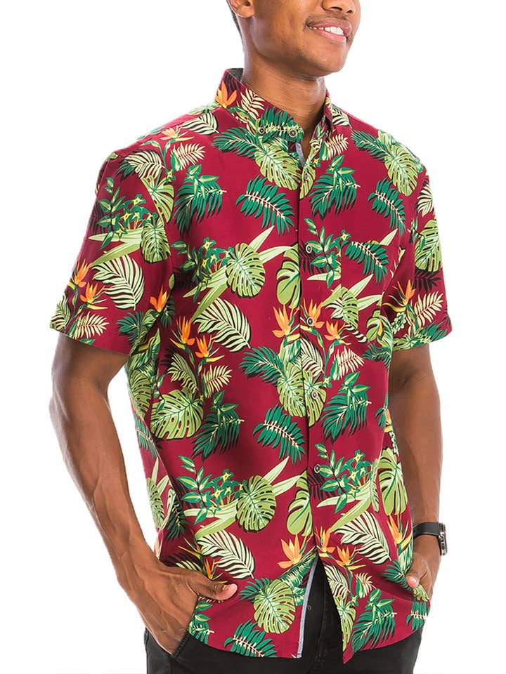 WEIV - Wholesale Button Down Shirt - Men's - WS7005N Polyester Hawaiian Print Button Down Short Sleeve
