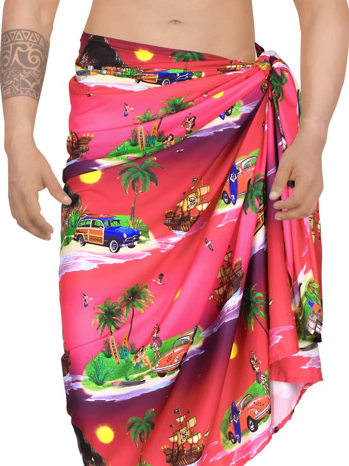 Light Digital Hawaiian Beach Swimsuit Wrap Men's 78"X39" Pi for wholesale by LA LEELA \ HAPPY BAY