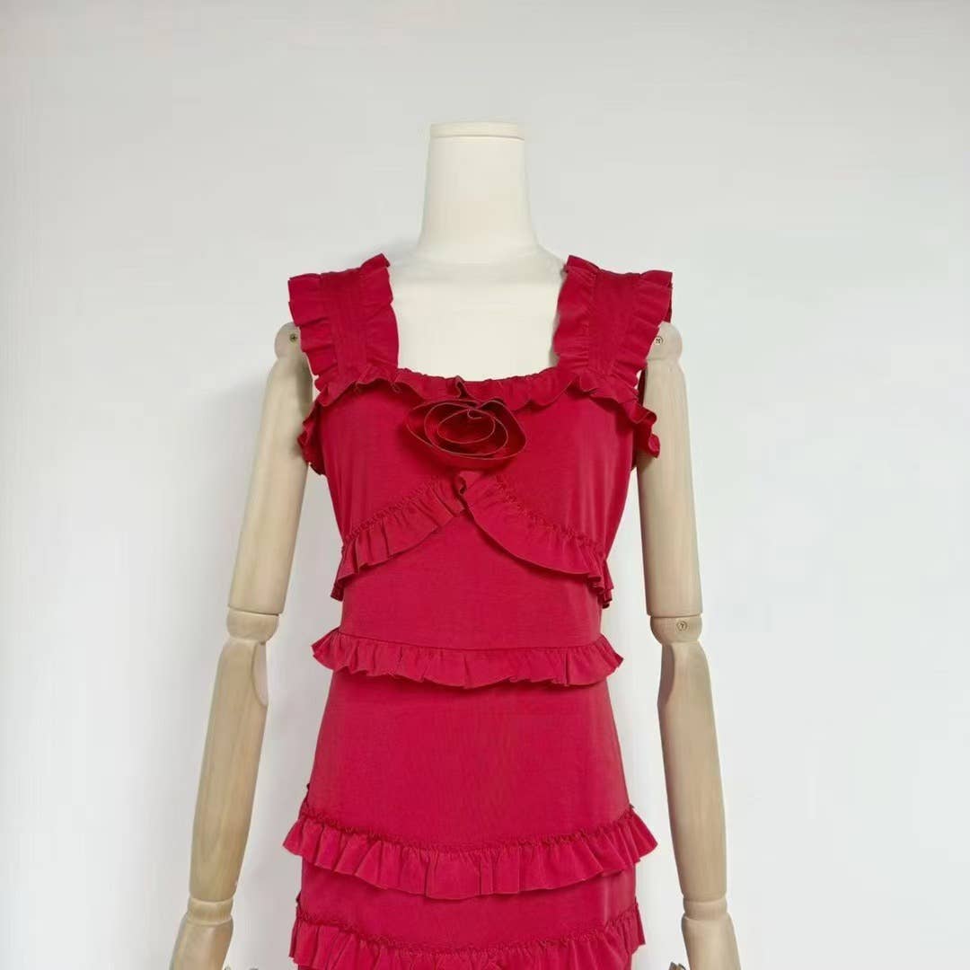 Sanyao Fashion – Vestido comprido - Mulher por atacado – Vestido de Cauda de Sereia com Camadas e Folhos SY497 para Noite de Verão9