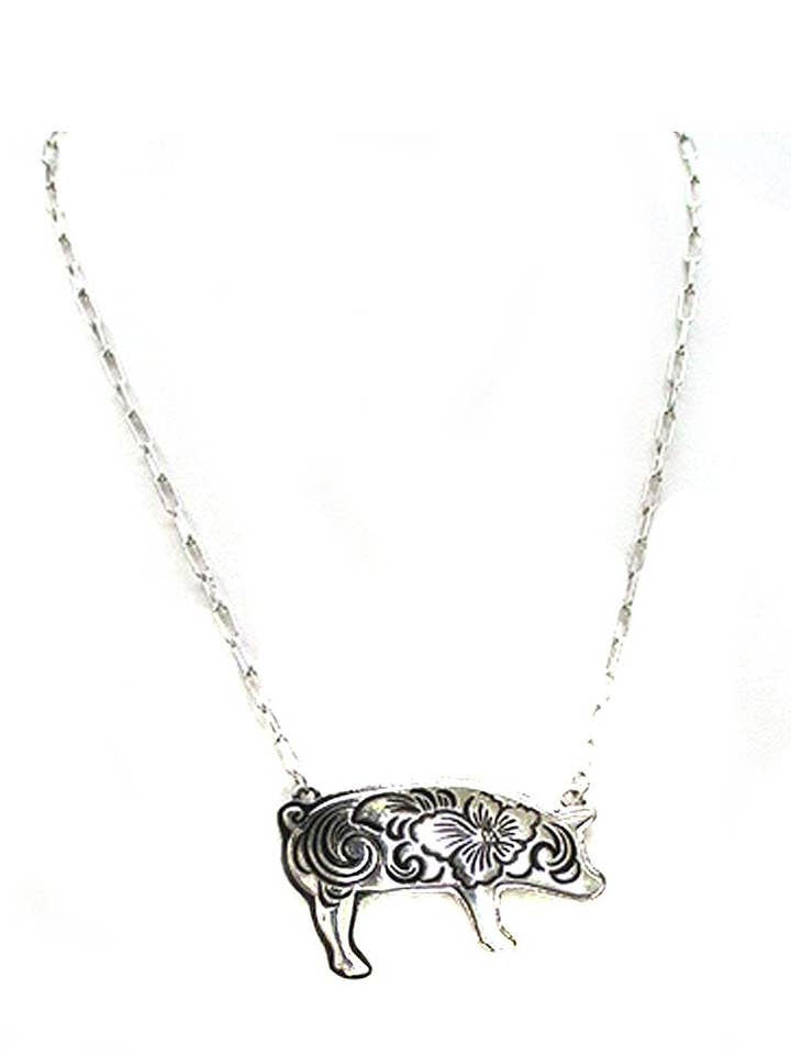Western Etched Pig Necklace for wholesale by Snowing West