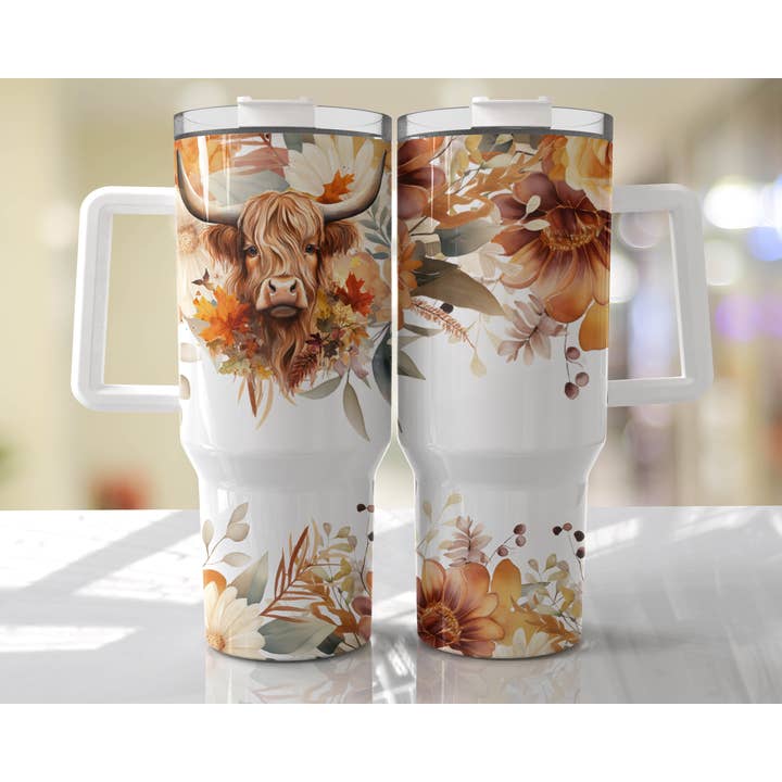 Southern Backroad Tees LLC - Wholesale Insulated Mug/Tumbler - Cow Flower 40oz tumbler